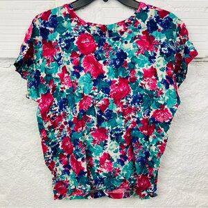 Laura Gayle vintage Vibrant colorful Floral Women's Blouse size large petite